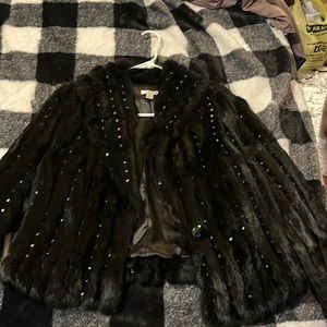 Medium Cache fur coat with accent rhinestones